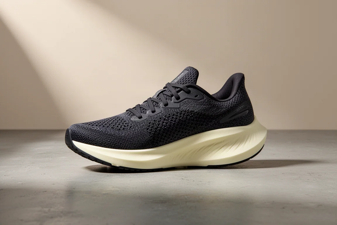Leichter Rennschuh Adidas Takumi Sen mit hellem Schaumstoff-Midsole auf betonierter Oberfläche