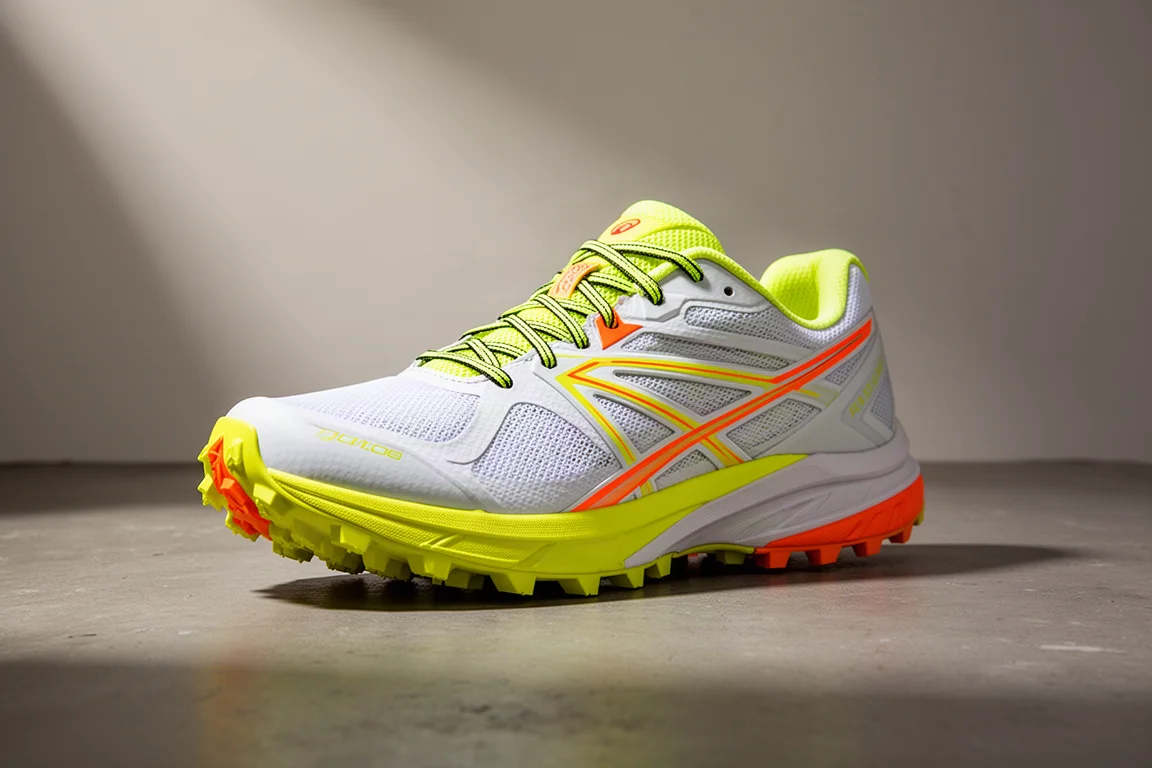 Adidas Terrex Agravic Speed Ultra 2 Laufschuh mit weißen und Neon-Akzenten auf Beton