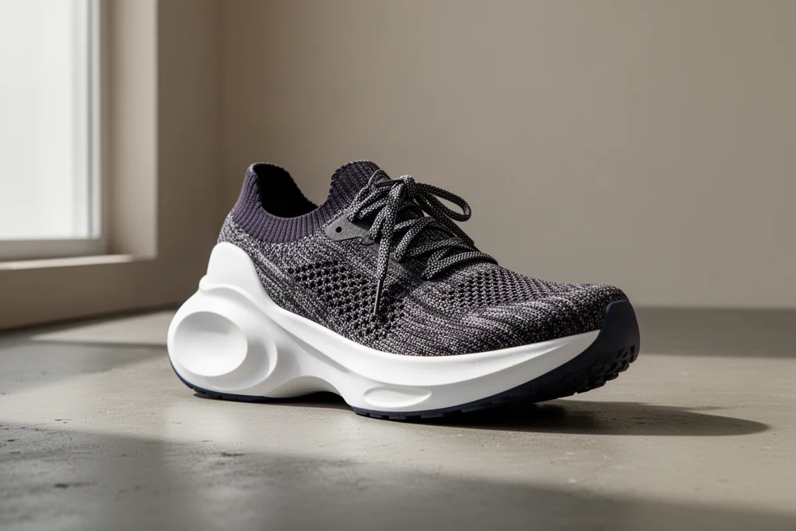 Adidas Ultra Boost Light running shoe with knit upper and thick foam midsole on concrete
