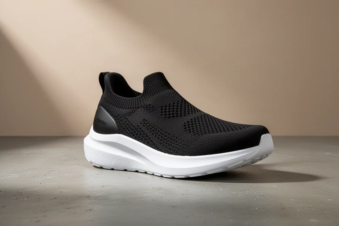 Adidas Ultraboost Light running shoe with knitted upper and white foam midsole on concrete