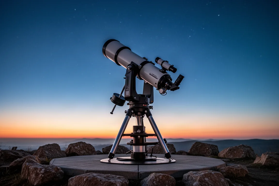Äquatoriale Montierung mit großem Teleskop unter einem Abendhimmel
