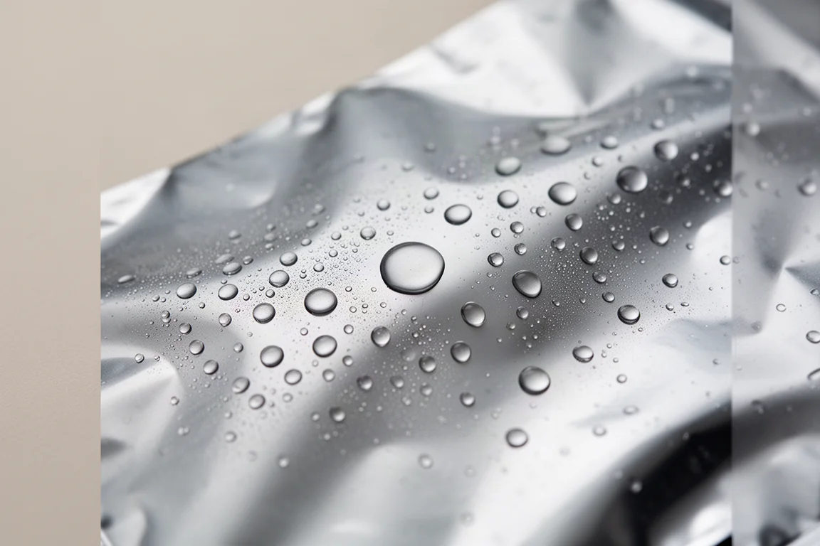 反光 mylar 薄膜內層表面凝結着點點水珠