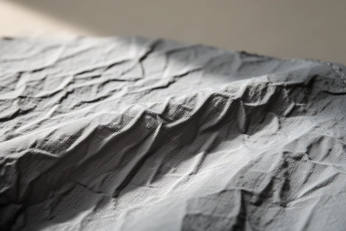 Textura en primer plano del nylon arrugado de una mochila gris claro