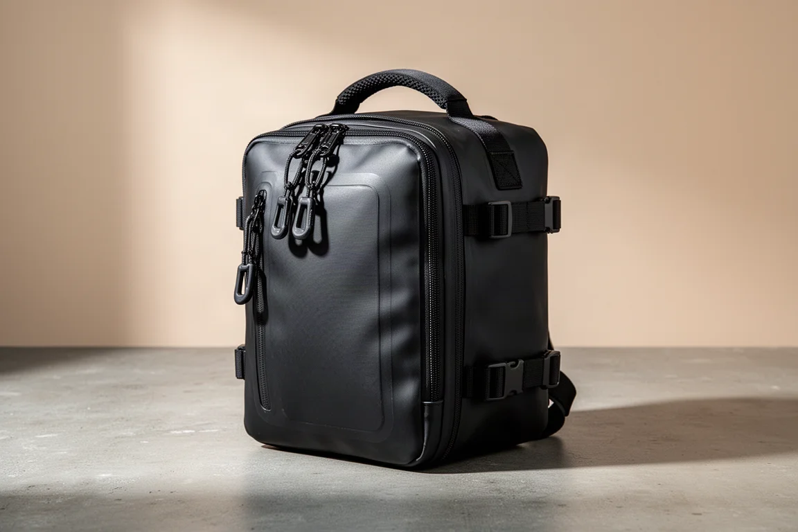 Aer Travel Pack 3 Small X-Pac travel backpack in matte black technical fabric on concrete