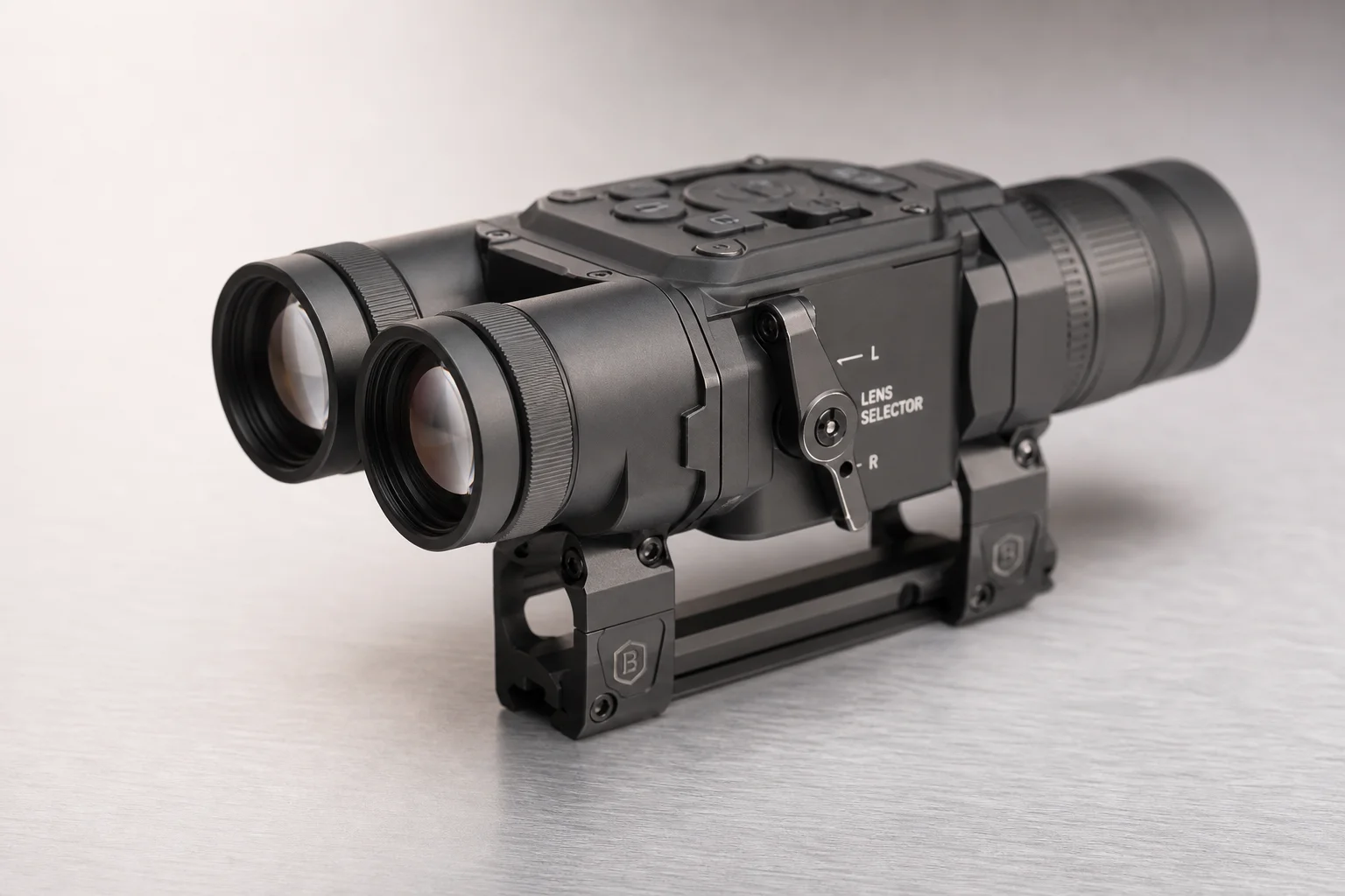 Five thermal imaging scopes displayed on concrete surface