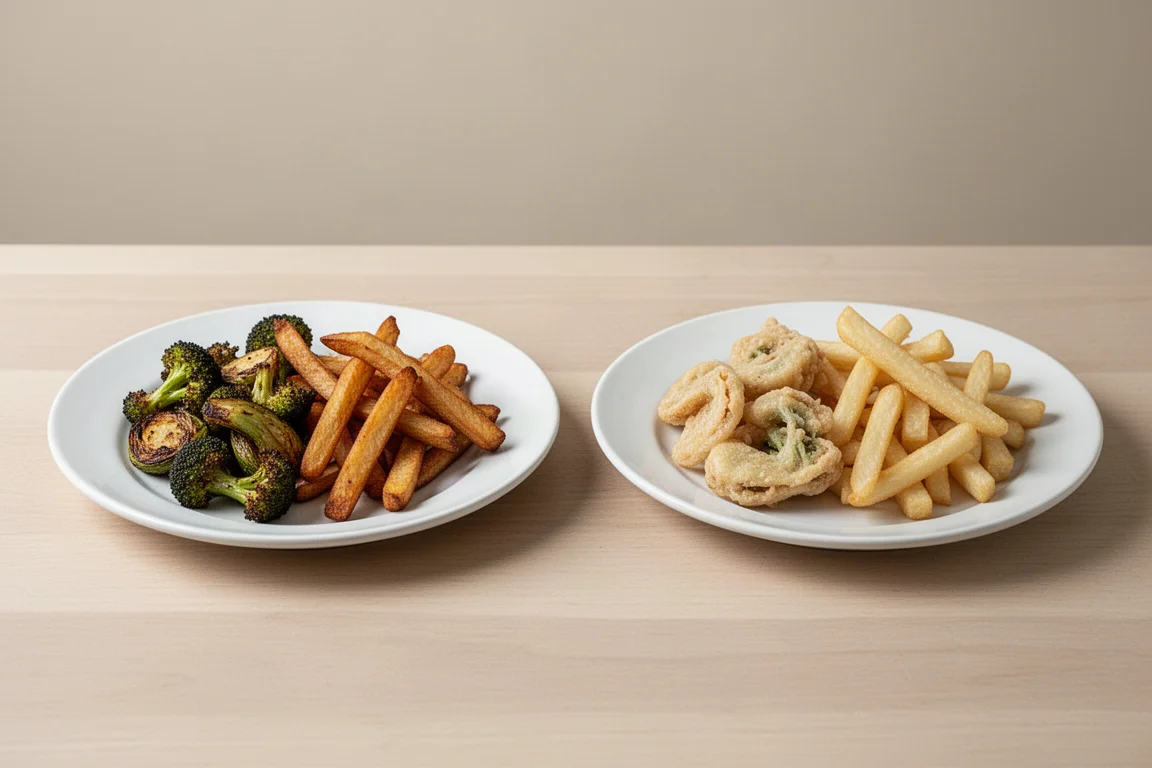 Two plated servings of cooked food side by side for comparison