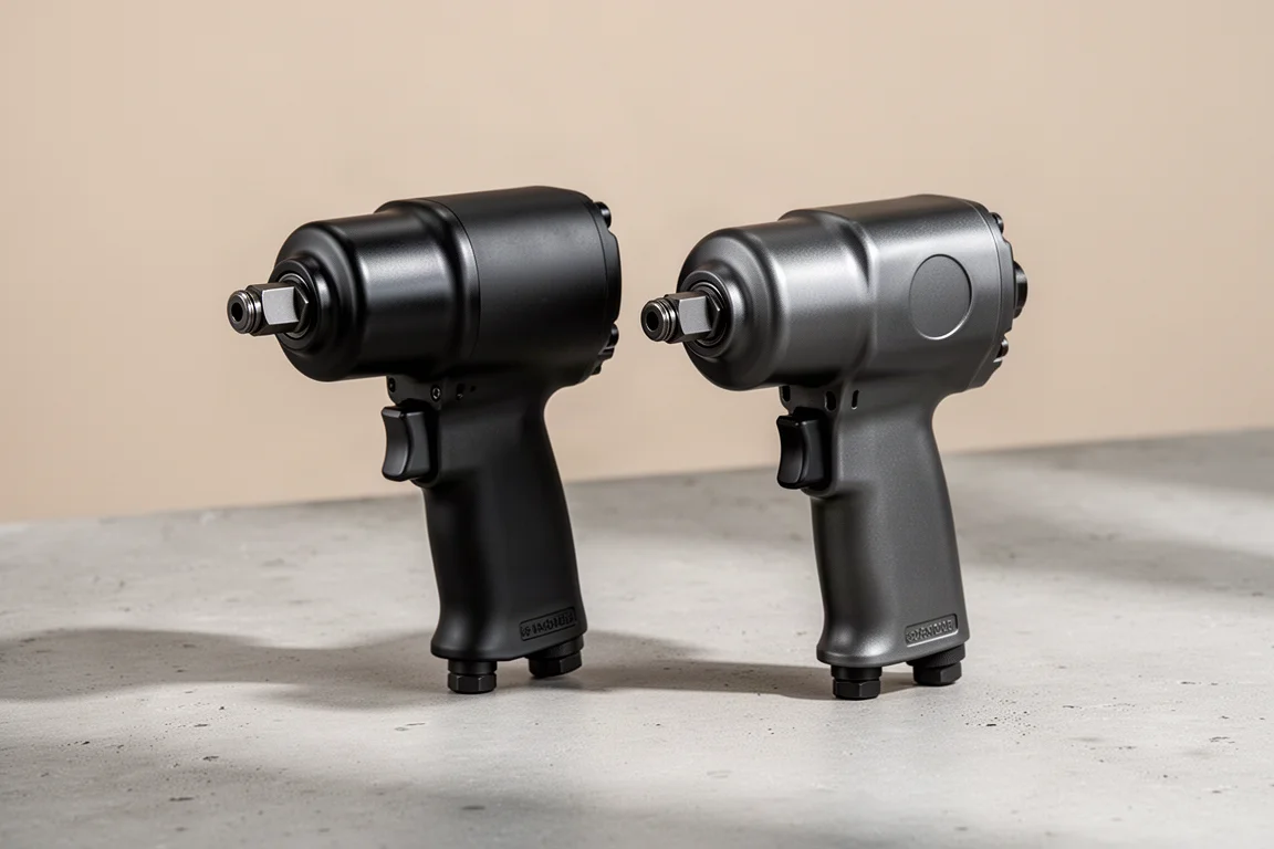 Two half-inch air impact wrenches side by side on a neutral backdrop