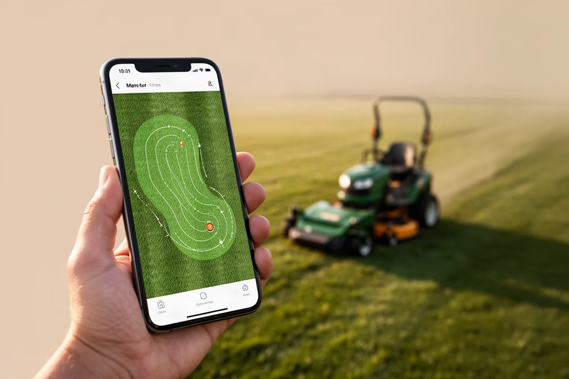 Smartphone-app met de gazonkaart van de maaier en maai-instellingen