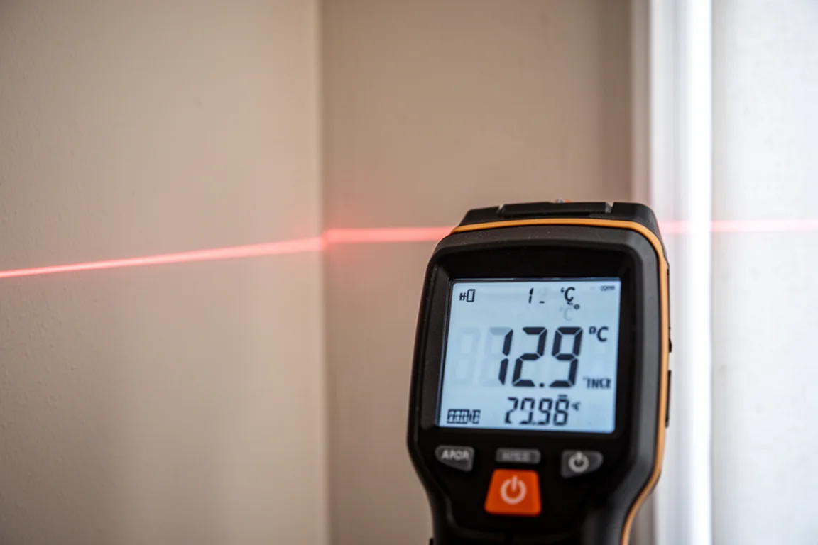 Digitaal display op een lasertape measure met een exacte breukweergave