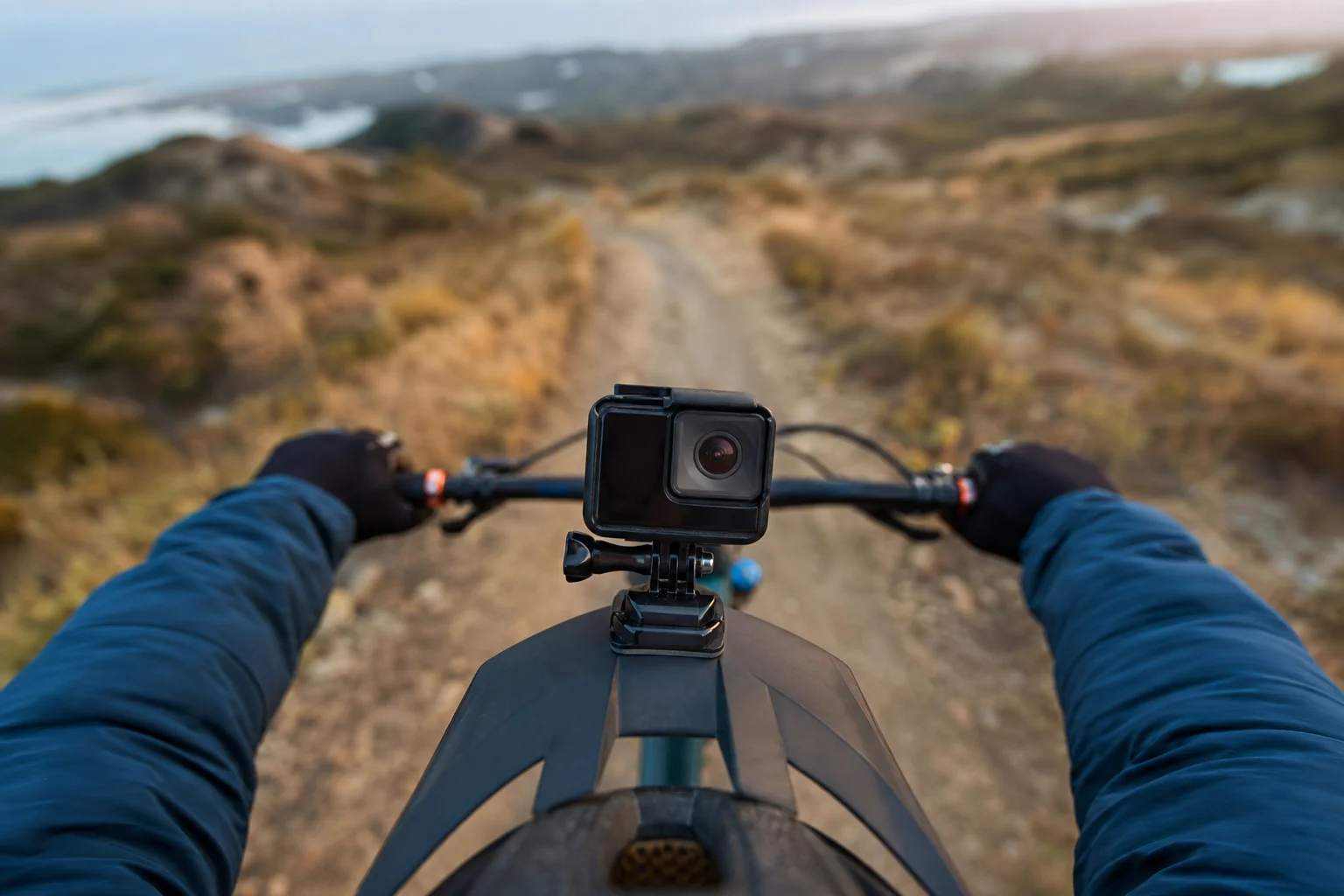 Caméra d'action montée sur un casque lors d'une activité en extérieur