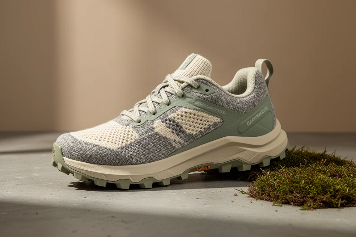 Allbirds Trail Runner SWT trail shoe with wool upper and lugged sole on concrete