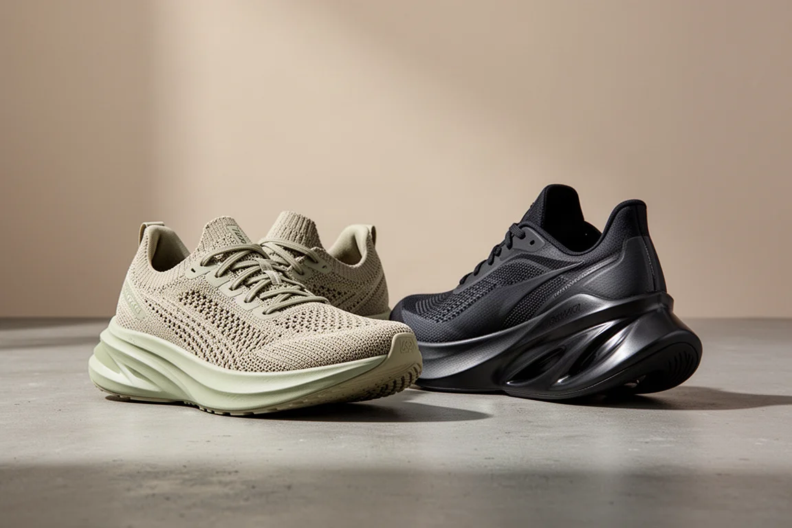 Allbirds Tree Dasher 2.0 and Salomon S/Lab Phantasm CF side by side on concrete