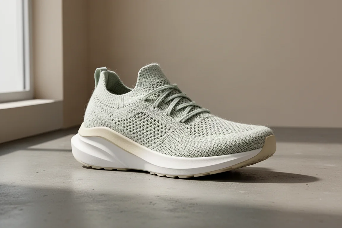 Allbirds Tree Flyer running shoe with knitted upper and thick midsole on concrete