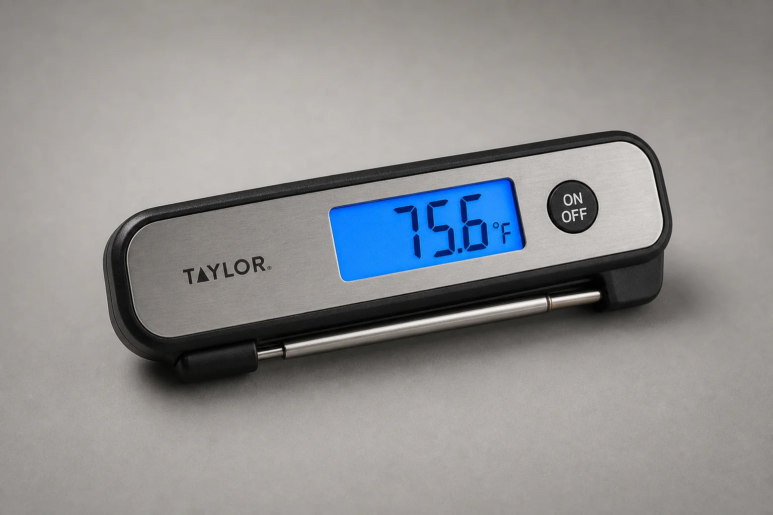 Fem stycken Instant Read Thermometer placerade på en neutral bakgrund