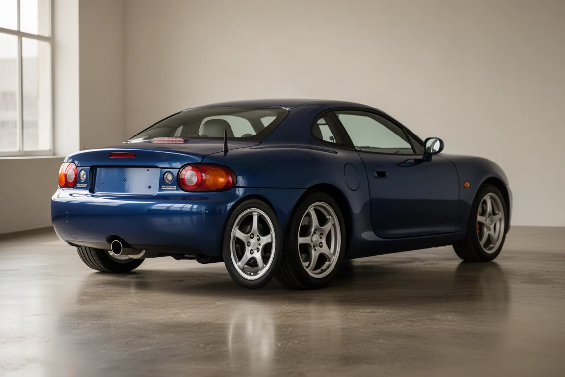 Vista posteriore di una sports car compatta dal carattere turbocompresso