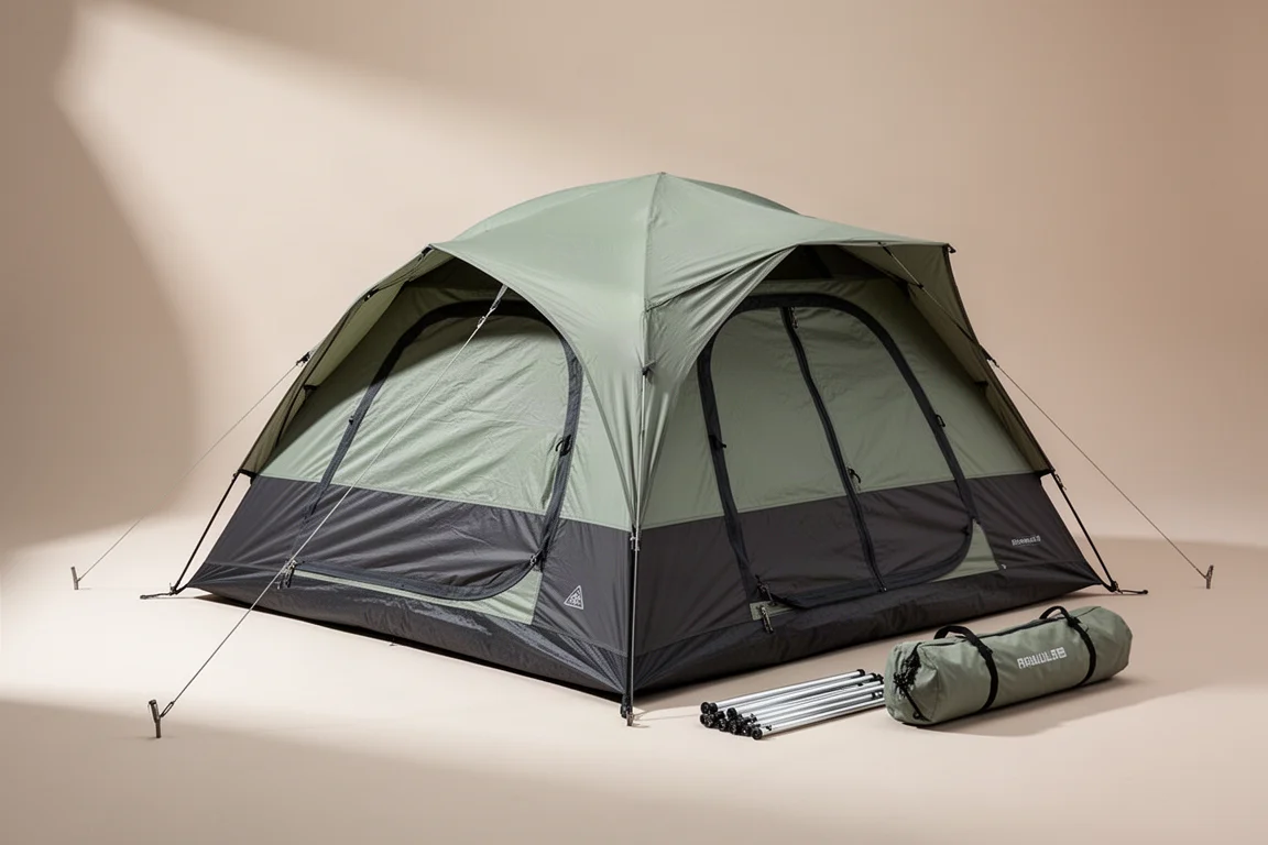 Six-person dome camping tent with full-coverage rainfly on a neutral studio backdrop