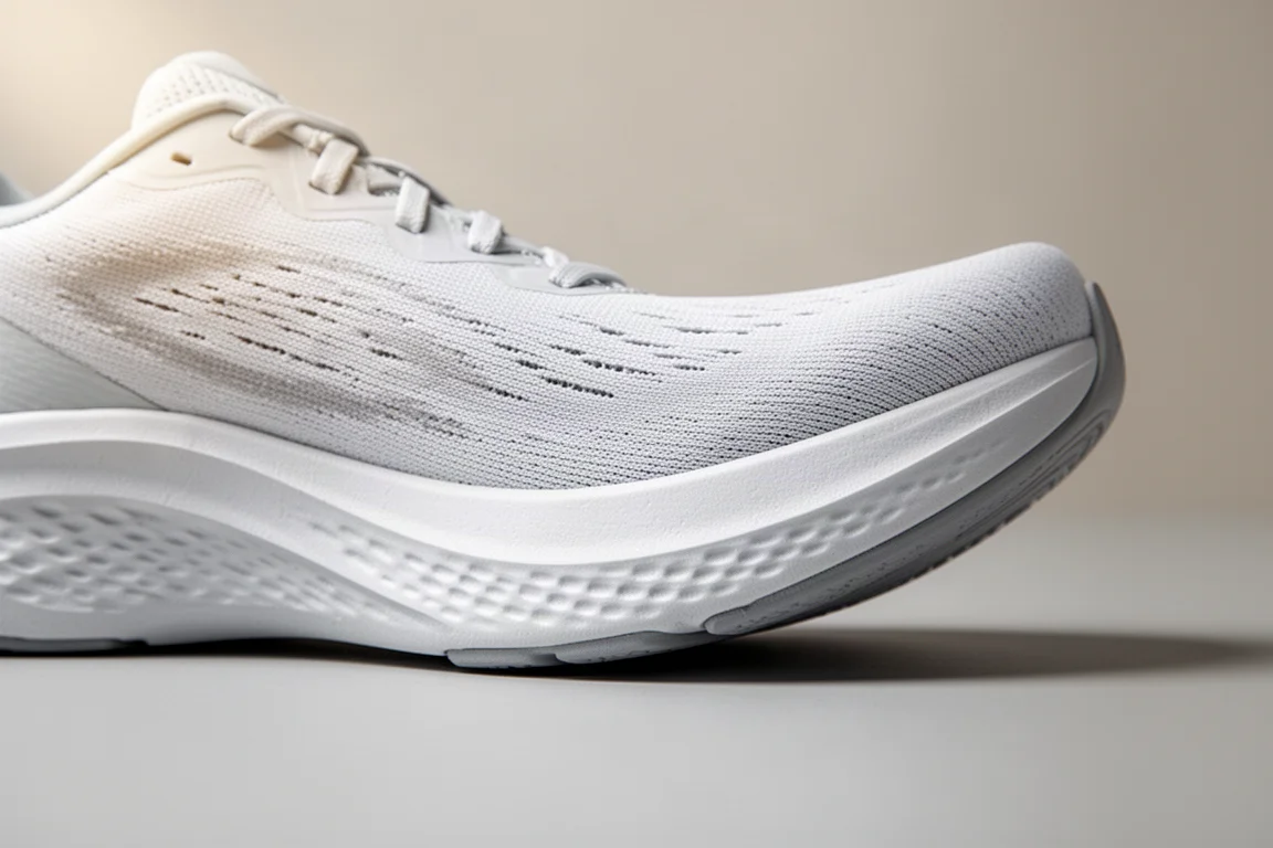Gros plan sur une boîte d'orteils large et spacieuse d'une chaussure de running