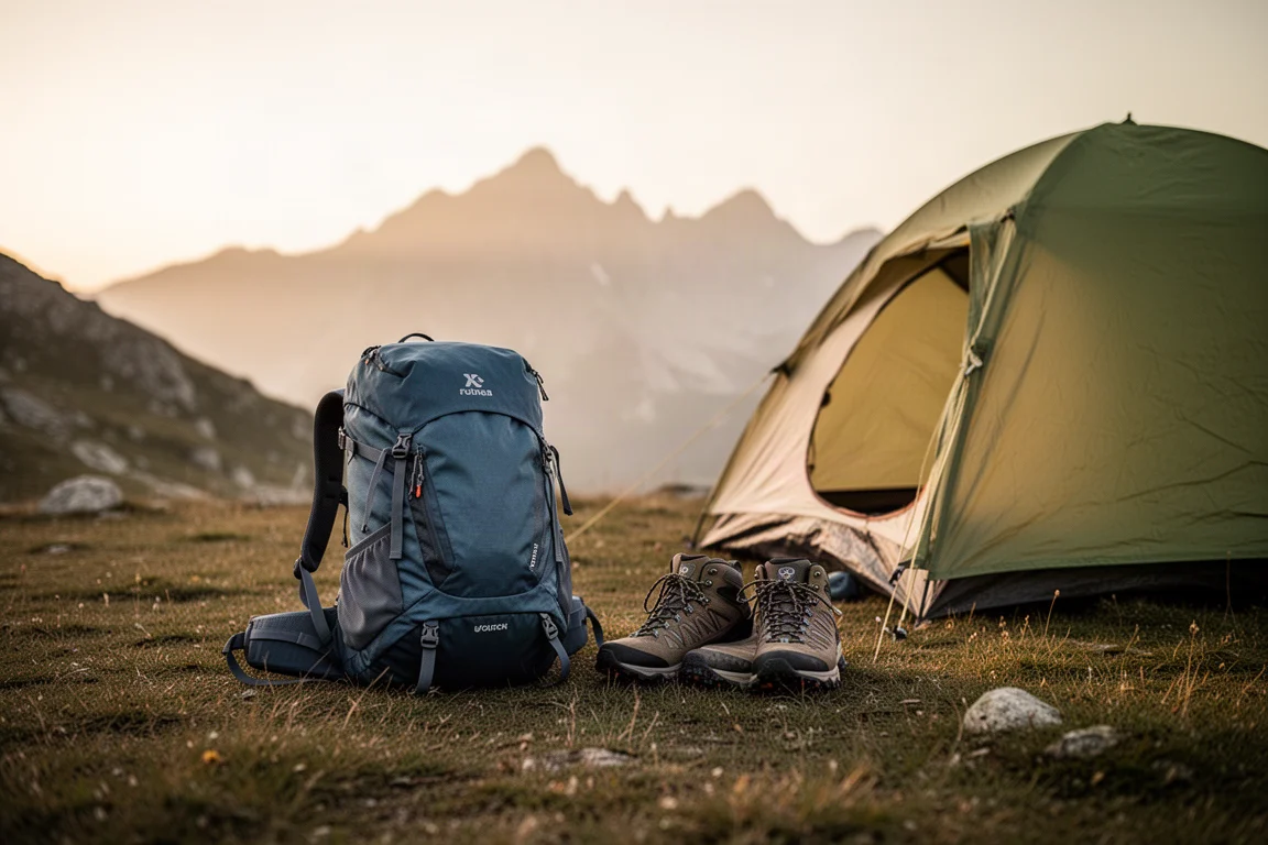 Makrodetalj av fransigt mesh-tyg på en trailskos överdel nära tåboxen
