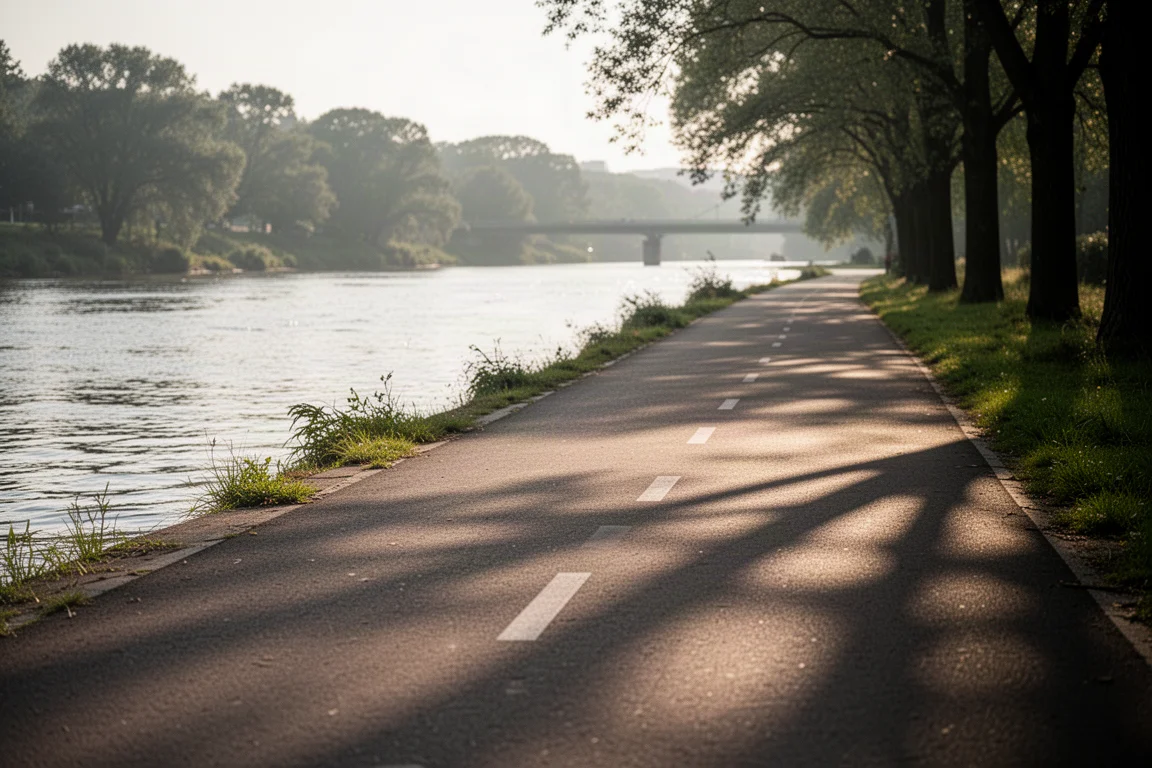 Läufer macht auf einer Brücke nach einem langen Traininglauf in der Dämmerung Pause
