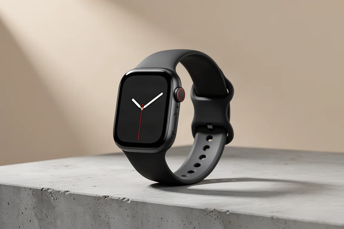 Amazfit Active Max 運動錶，擁有大尺寸明亮 AMOLED 螢幕，放置於水泥地面上