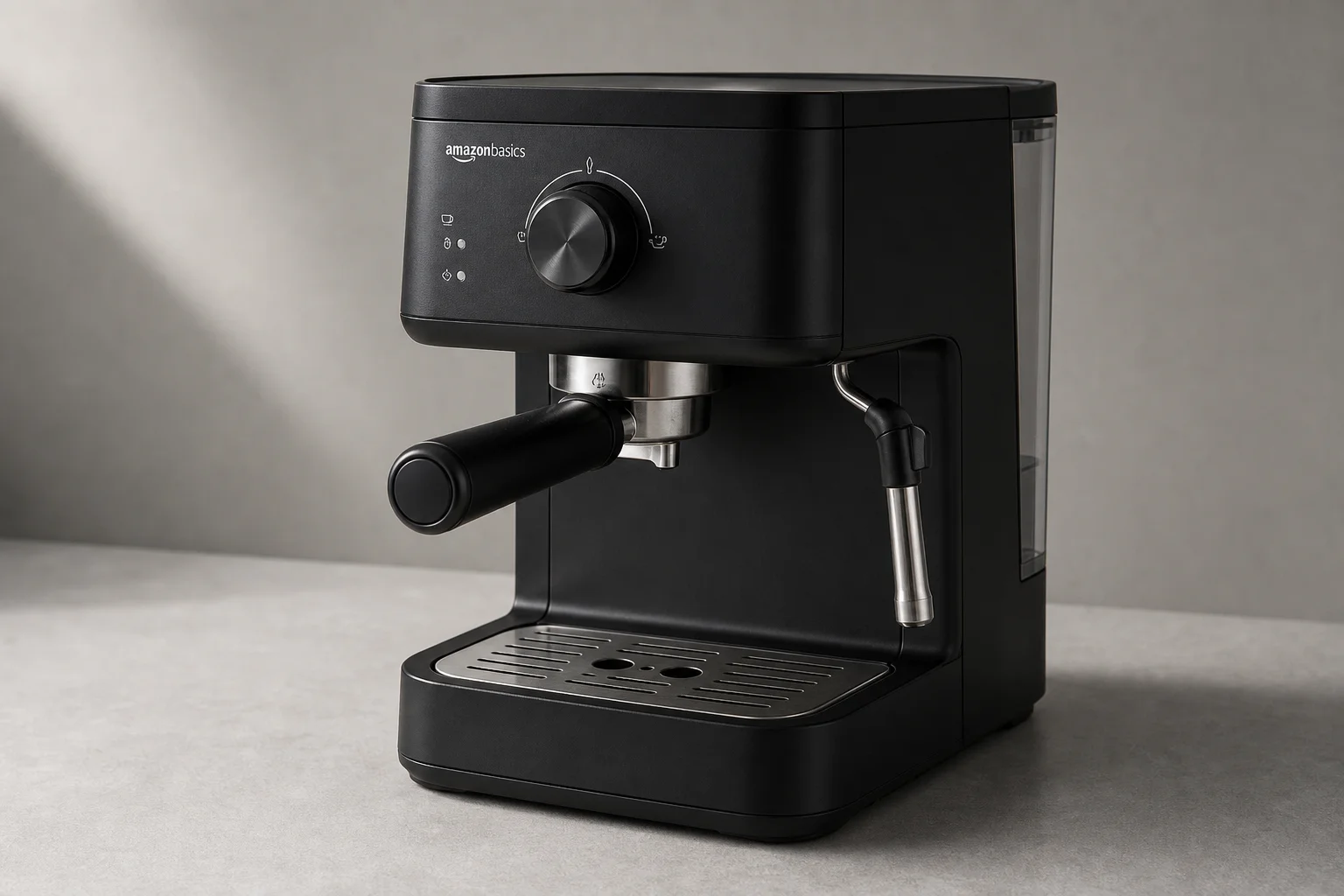 Five budget espresso machines arranged in a row on concrete surface