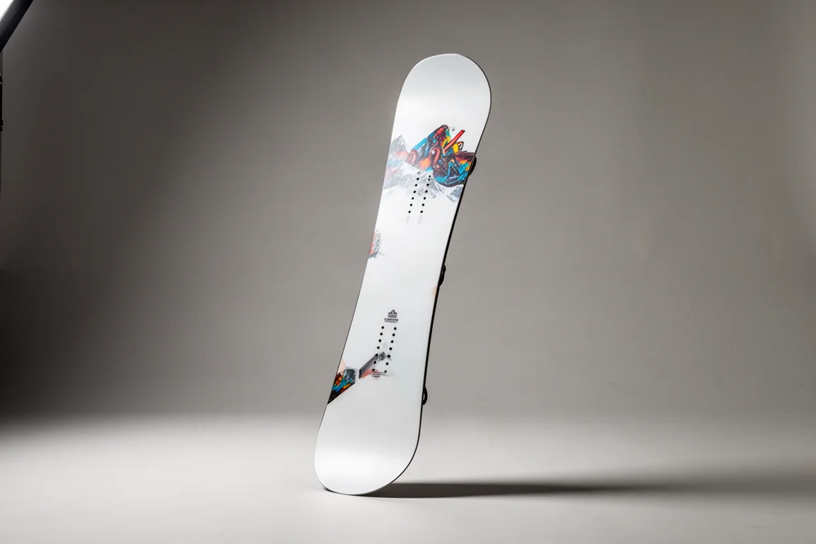 Snowboard Amplid Mood Bender in posizione verticale su uno sfondo neutro