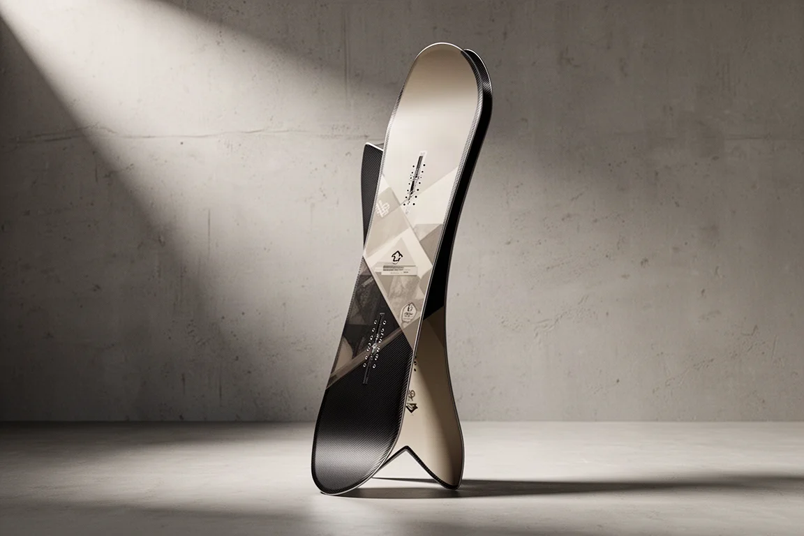 Tavola snowboard Amplid Soul Grail in piedi con coda a rondine e nose 3D