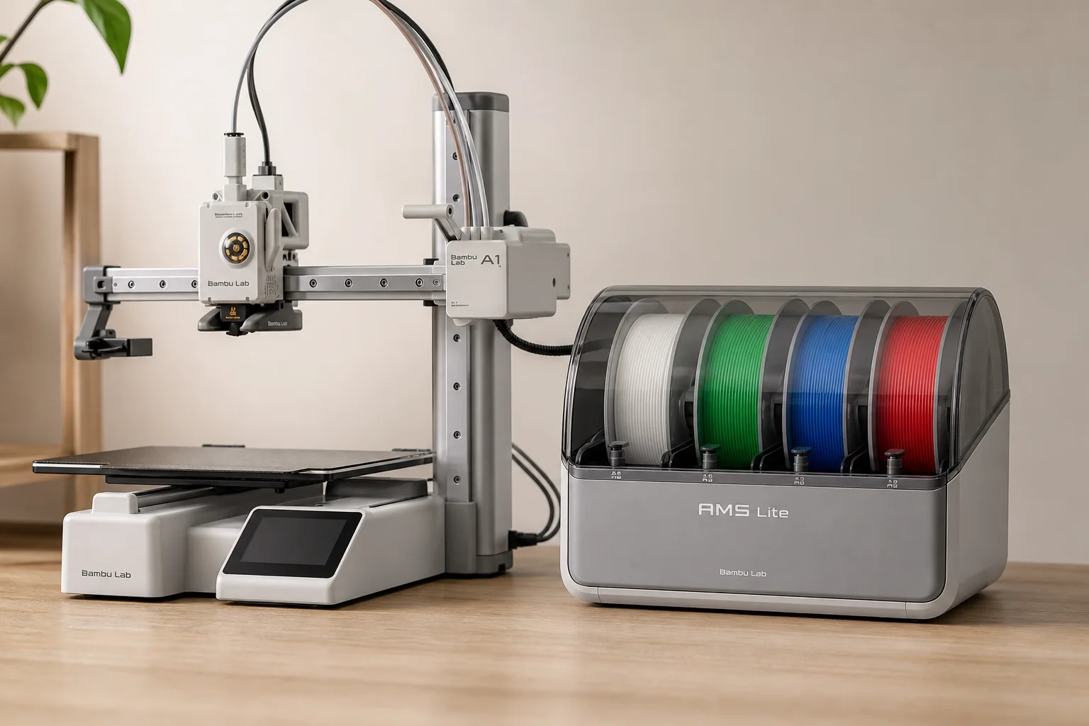 Bambu Lab A1 3D-Drucker mit Upgrade-Zubehör, einschließlich Panda Knomi Display und LED-Streifen