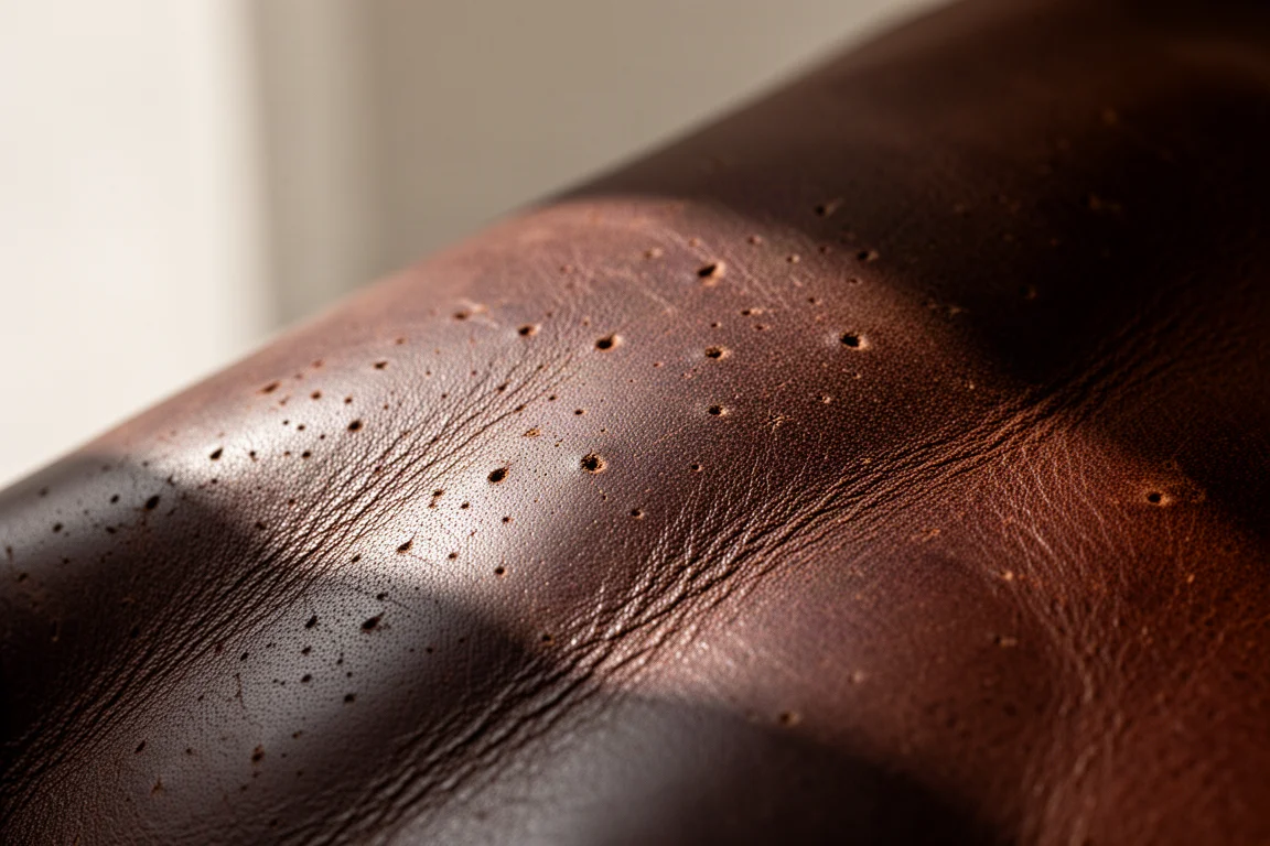 Close-up of soft full grain oil wax leather showing natural grain texture