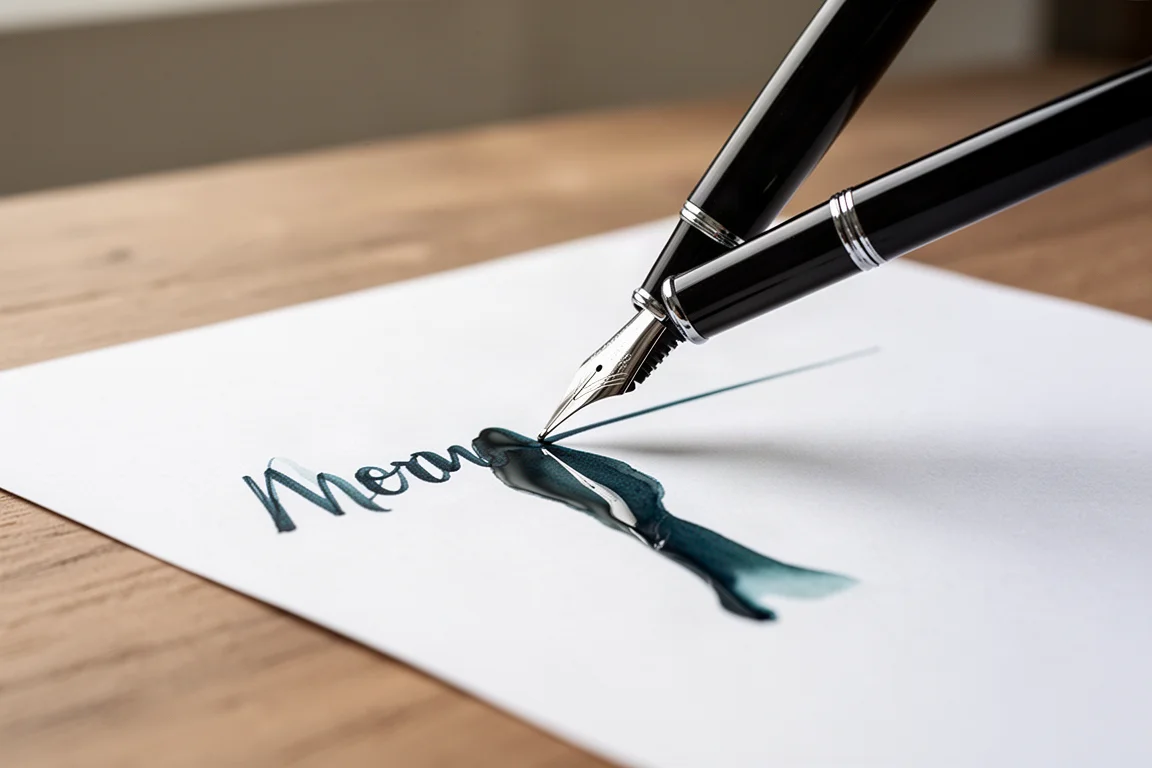 Gros plan sur un trait d'encre orange vif avec dégradé sur papier blanc