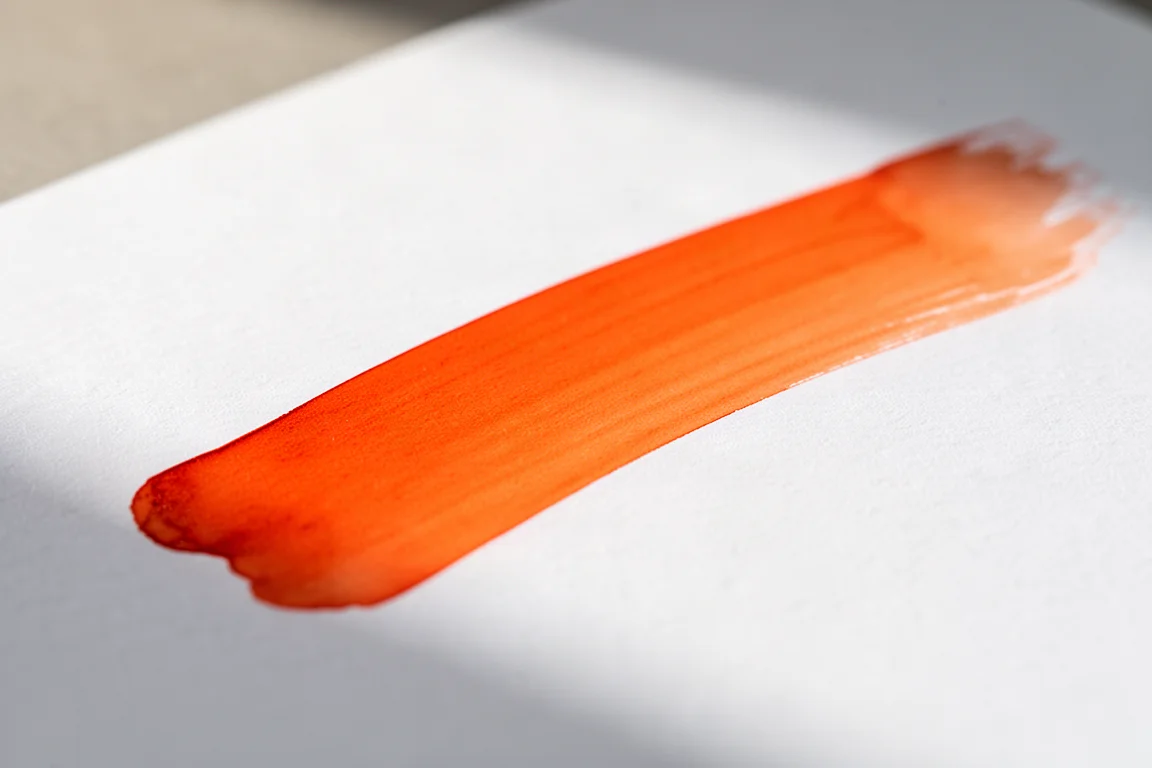 Une plume tracant une ligne d'encre sur du papier blanc texturé