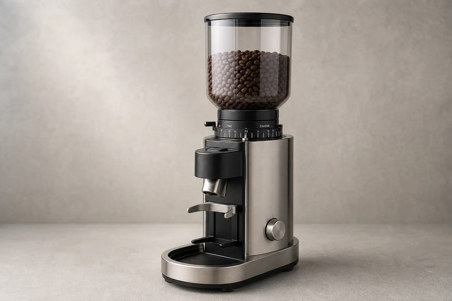 Professional La Marzocco espresso machine next to compact Breville Bambino on neutral background