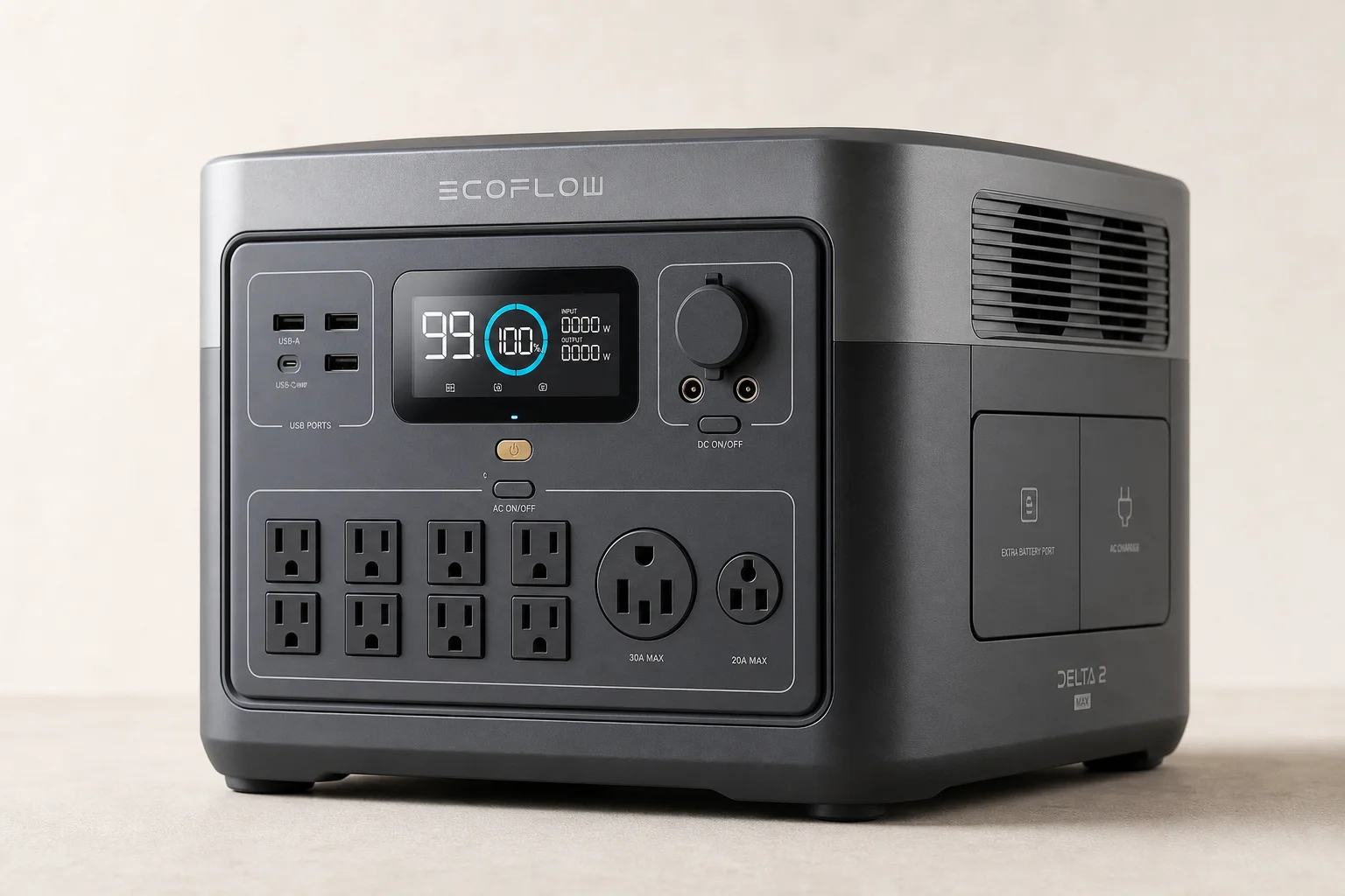 Nine portable power stations arranged by size from compact to large on concrete surface