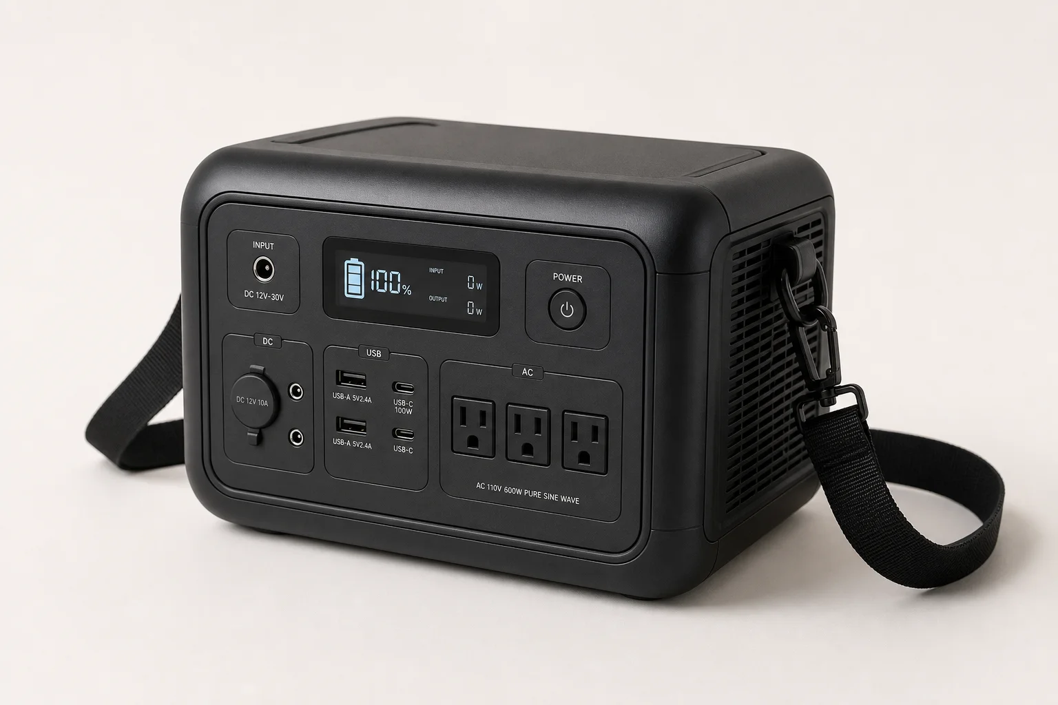 Nine portable power stations arranged by size from compact to large on concrete surface