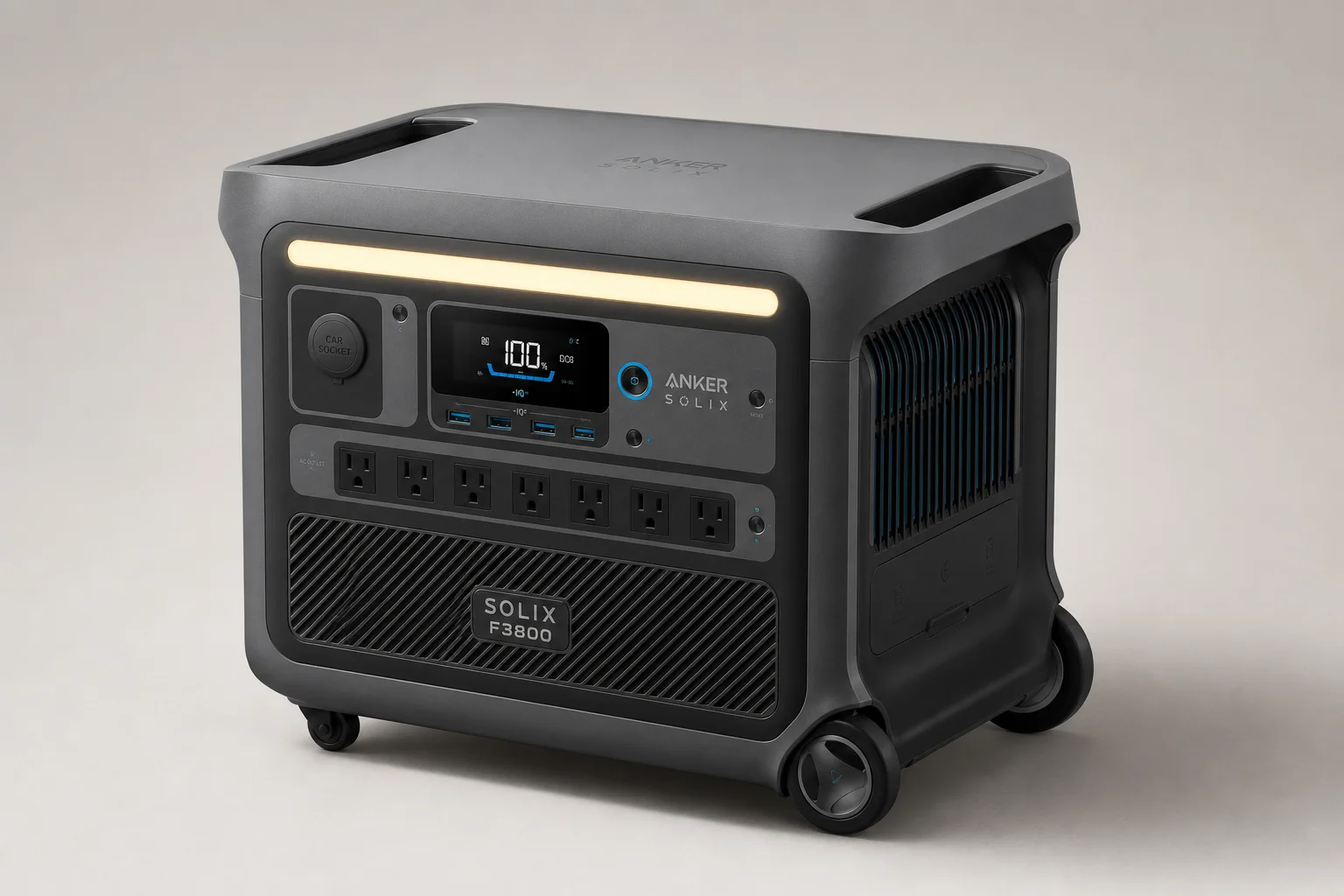Collection of portable power stations from compact to large capacity models on concrete