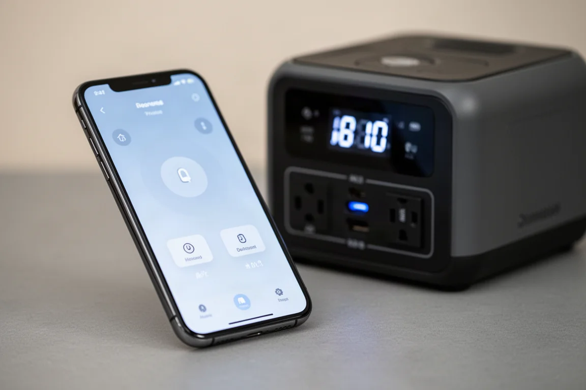 Smartphone-scherm met app-bediening voor een verbonden powerstation