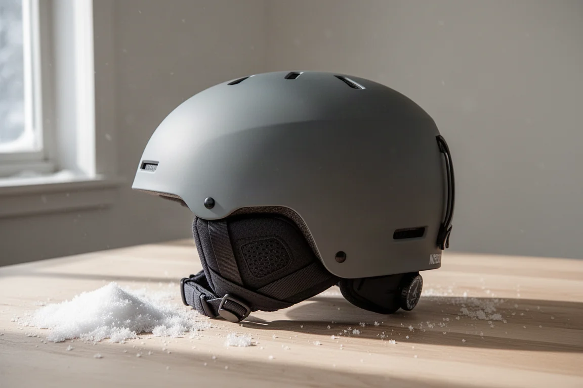 Anon Logan Snowboard-Helm auf einer Holzoberfläche bei sanftem natürlichem Licht