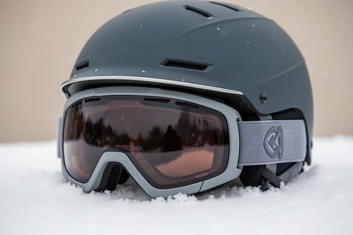 Bril die naadloos aansluit op de rand van een snowboardhelm