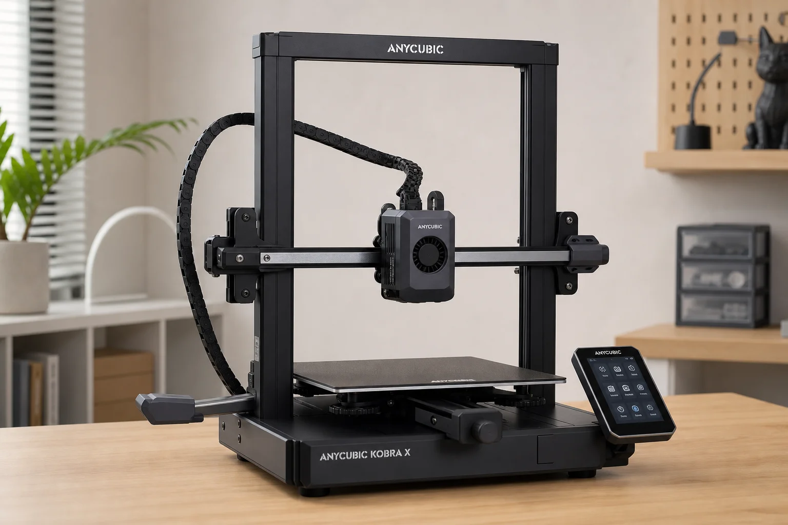 Collection of modern 3D printers on neutral background