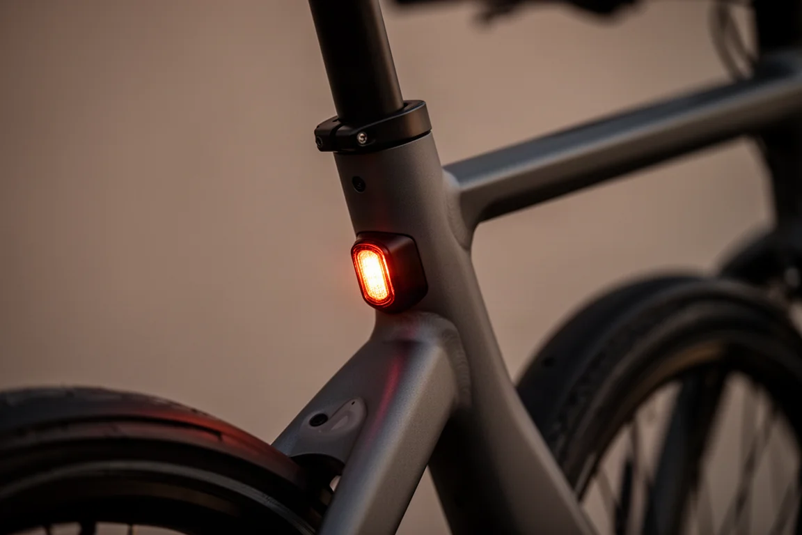 E-Bike-Lenker mit Blinker- und Bremslichtbedienung im weichen Abendlicht