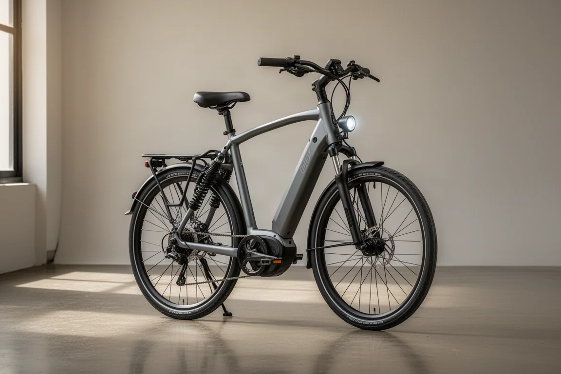 Grijze Anyoki AQ177 Pro Max e-bike in een studio-omgeving