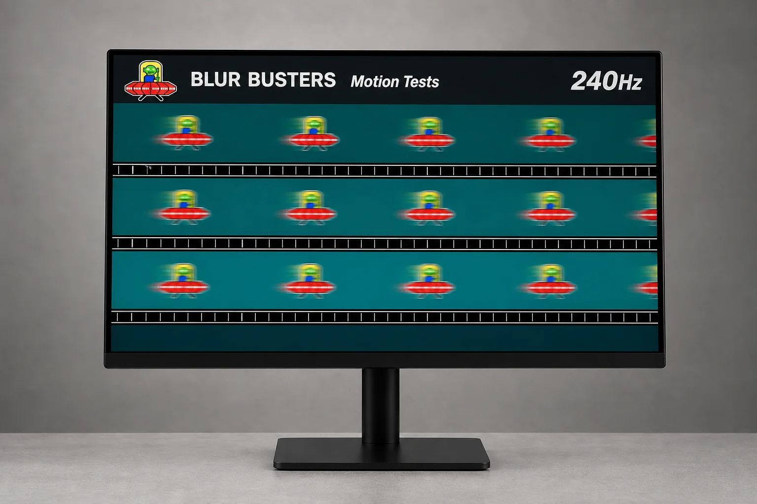 Oskarpt UFO-testmönster vid 240Hz uppdateringsfrekvens på en OLED-skärm