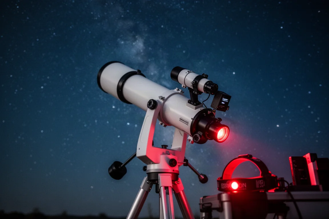 Teleskop- und Kamera-Rig, das über Nacht Deep-Sky-Daten aufnimmt