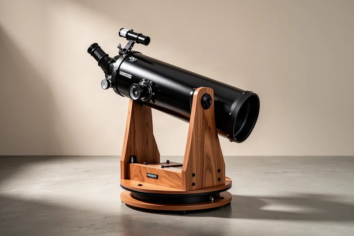 8-Zoll-Dobson-Teleskop mit schwarzem optischem Tubus auf seiner Montierung
