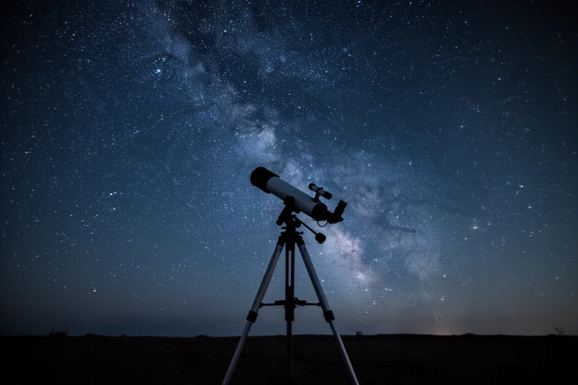 長時間曝光的夜空,望遠鏡剪影下的天文攝影作業