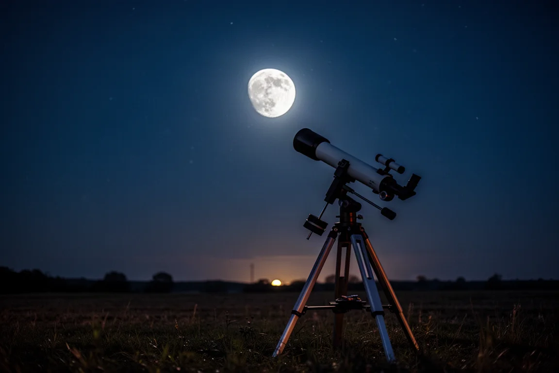 Teleskop richtet sich während einer nächtlichen Imaging-Session auf den Mond