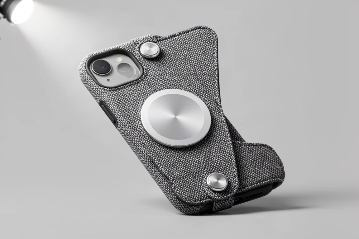 Collection of smartphone cases arranged in a grid on a concrete surface