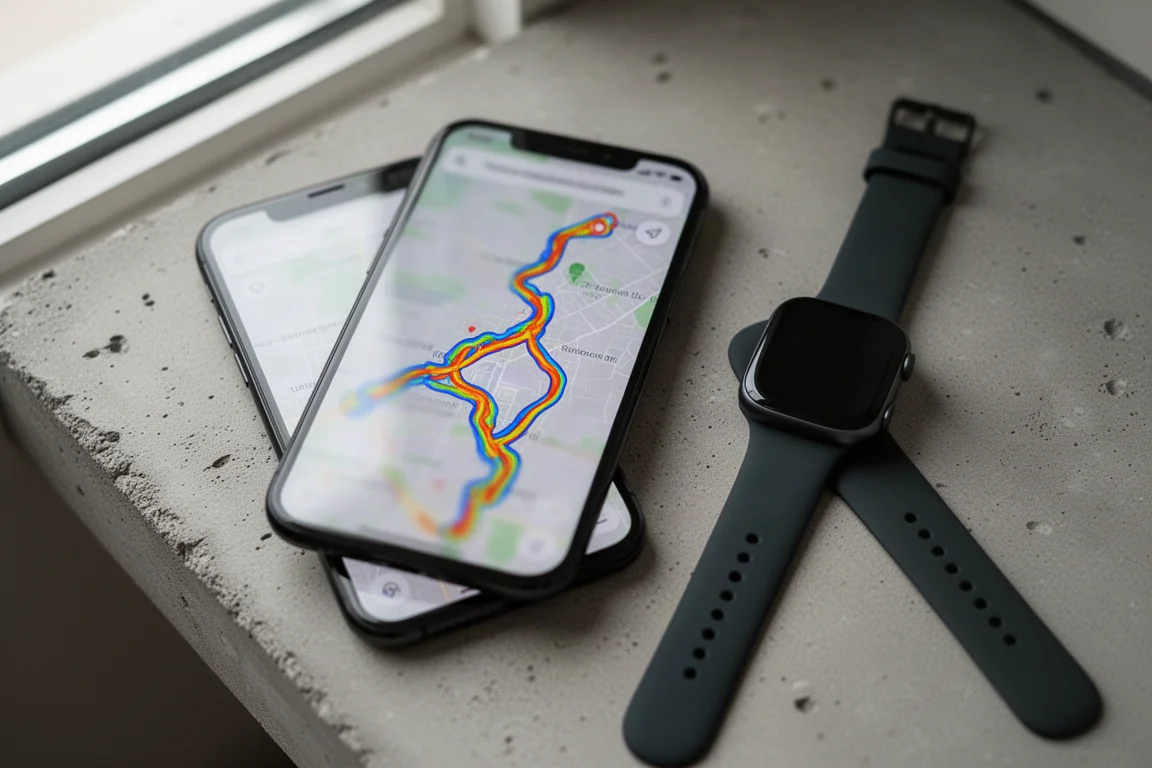 GPS-Track-Overlay eines Stadtlaufs in einer Fitness-App