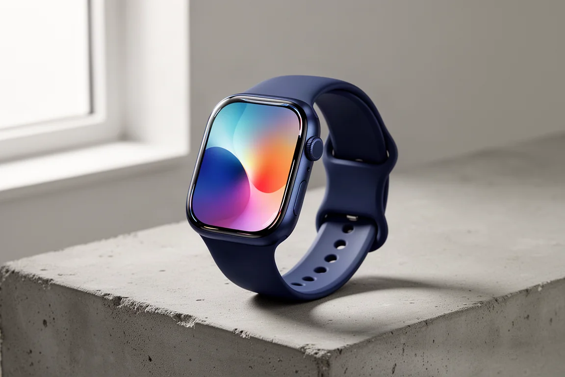 Apple Watch Series 7 smartwatch with curved display on concrete surface