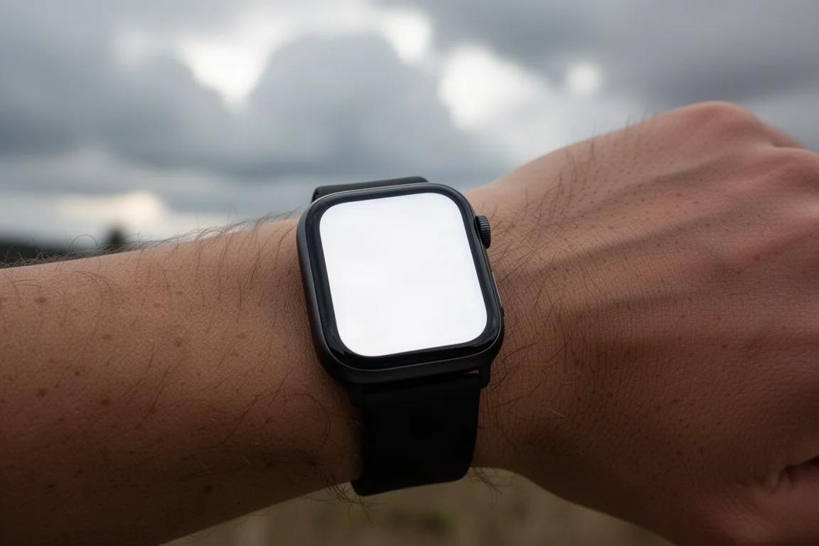 Smartwatch worn on a wrist with a fabric loop strap during everyday use